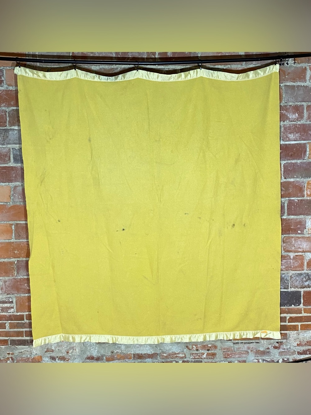 Vtg Golden Dawn Full Wool Blanket Solid Yellow 72” x 76” Satin Trim **Cutter**